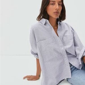 Everlane Boxy Oxford blue and red stripe